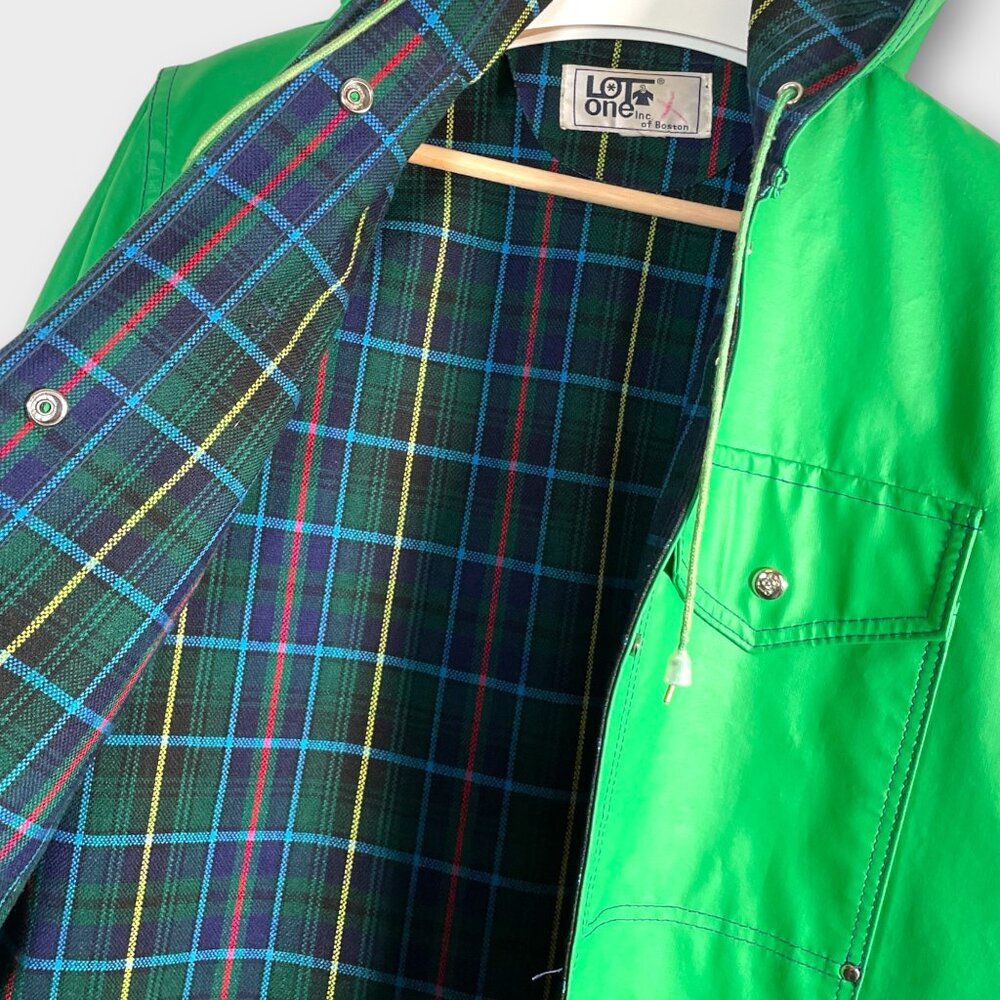 🦜 Vintage Raincoat Jacket Size Tag Missing Fits as Woman's LARGE Green 80s 90s - Picture 6 of 13